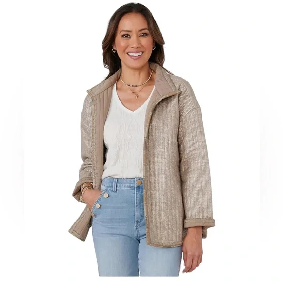 🥳Democracy Gold Taupe Quilted Long Sleeve Jacket - Picture 4 of 4